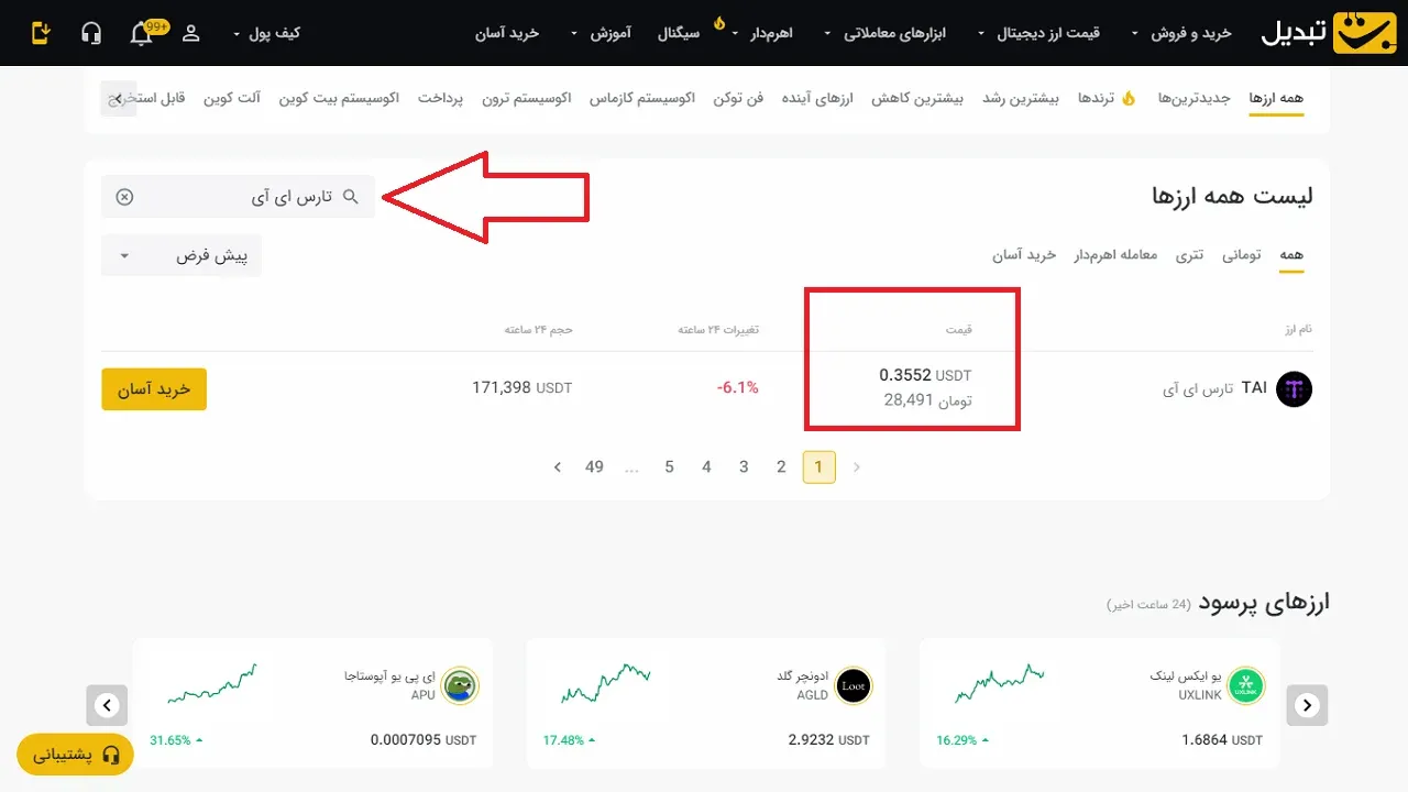 قیمت ارز تارس ای آی