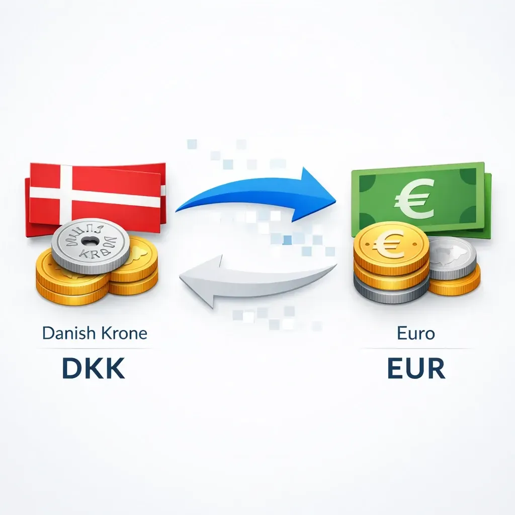 روش تبدیل کرون دانمارک (DKK) به یورو (€)